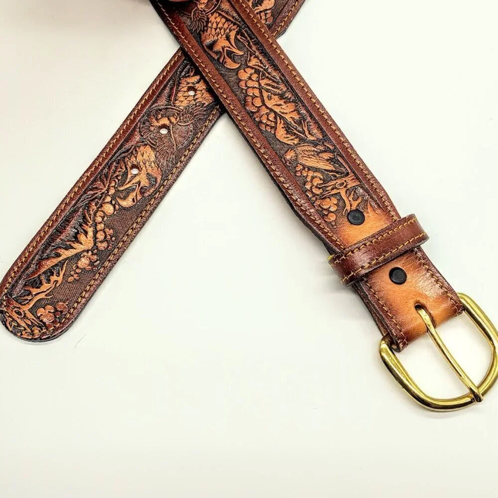 Dixie USA Leather Hand-Tooled Eagles Brown Belt NWOT